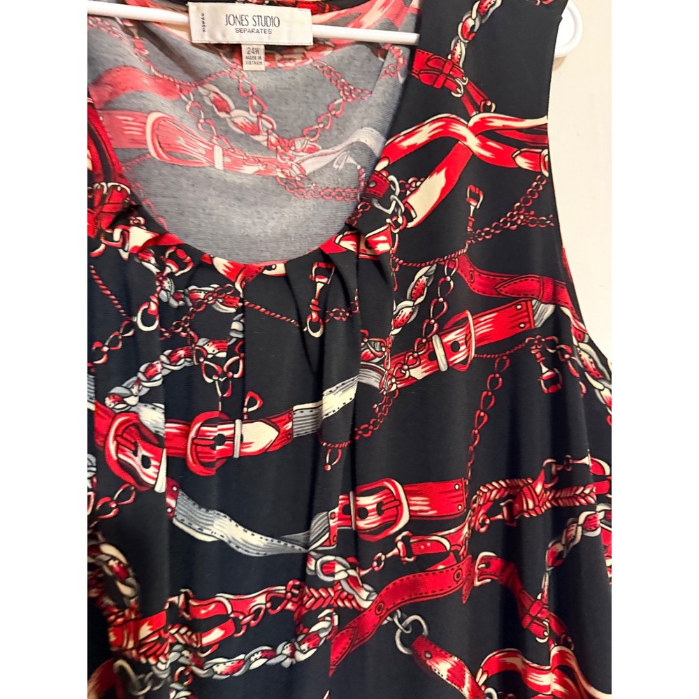 Jones Studio Women's Black Red Chain Belt Print‎ Sleeveless Top Plus Size 24W - Picture 2 of 5